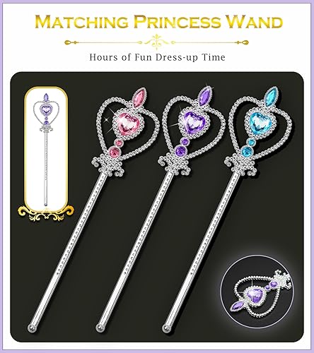 Miniatura 4 de BIBUTY Accesorios de vestir de princesa, corona de princesa para niñas pequeñas, varita tiara de princesa, regalo de juguete para niñas de 3 a 6 años