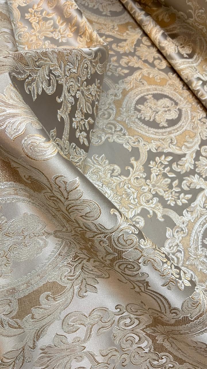 Luxurious Woven Jacquard Damask Heavy Furnishing Fabric for Upholstery, Sofa, Chair, Cushion Covers, Head Board - Width 54 inches - Fabric by The Yard (Cream)