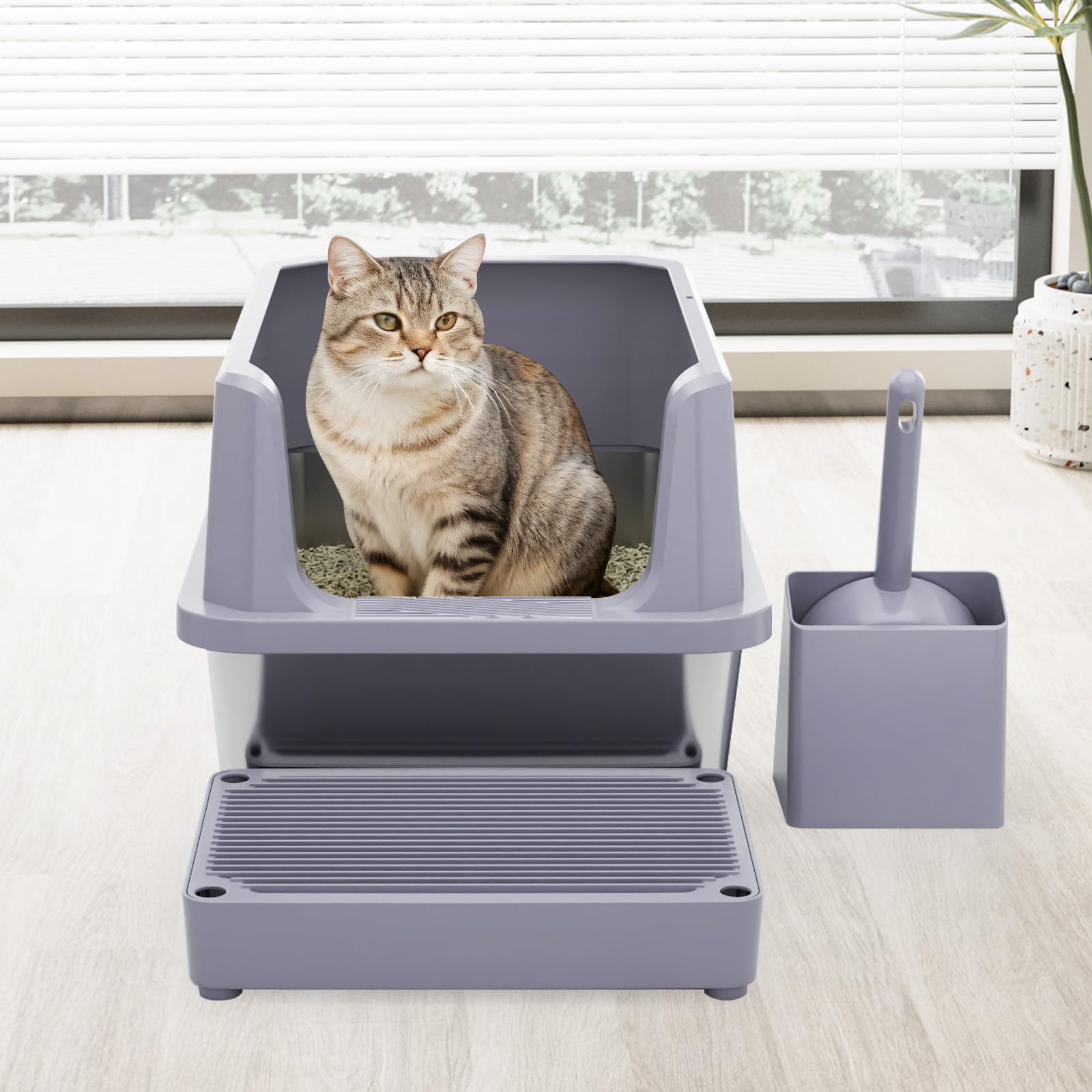 RIZZARI Cat Litter Box: Pink Stainless Steel Won’t Trap Odors - Easy Rinse Clean Non-Porous - Open Top Design - 11.6" High Sides - 17.3"x13.5" - with Scoop - Studio Apartment/Bathroom - image 7