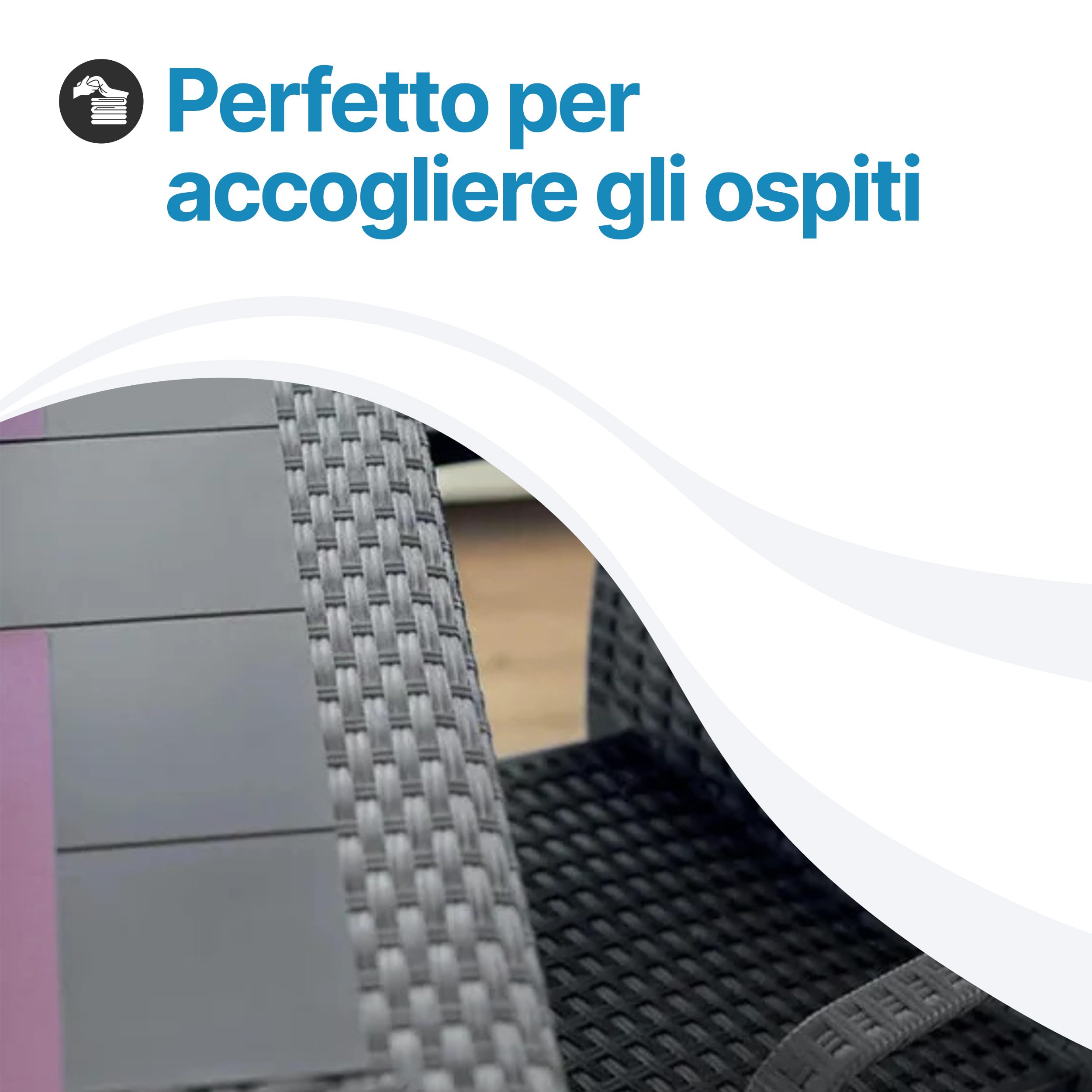Tomaino - Tavolo da giardino in plastica, quadrato per esterno effetto Rattan, 4 posti, pranzo, bar, balcone (Nero)