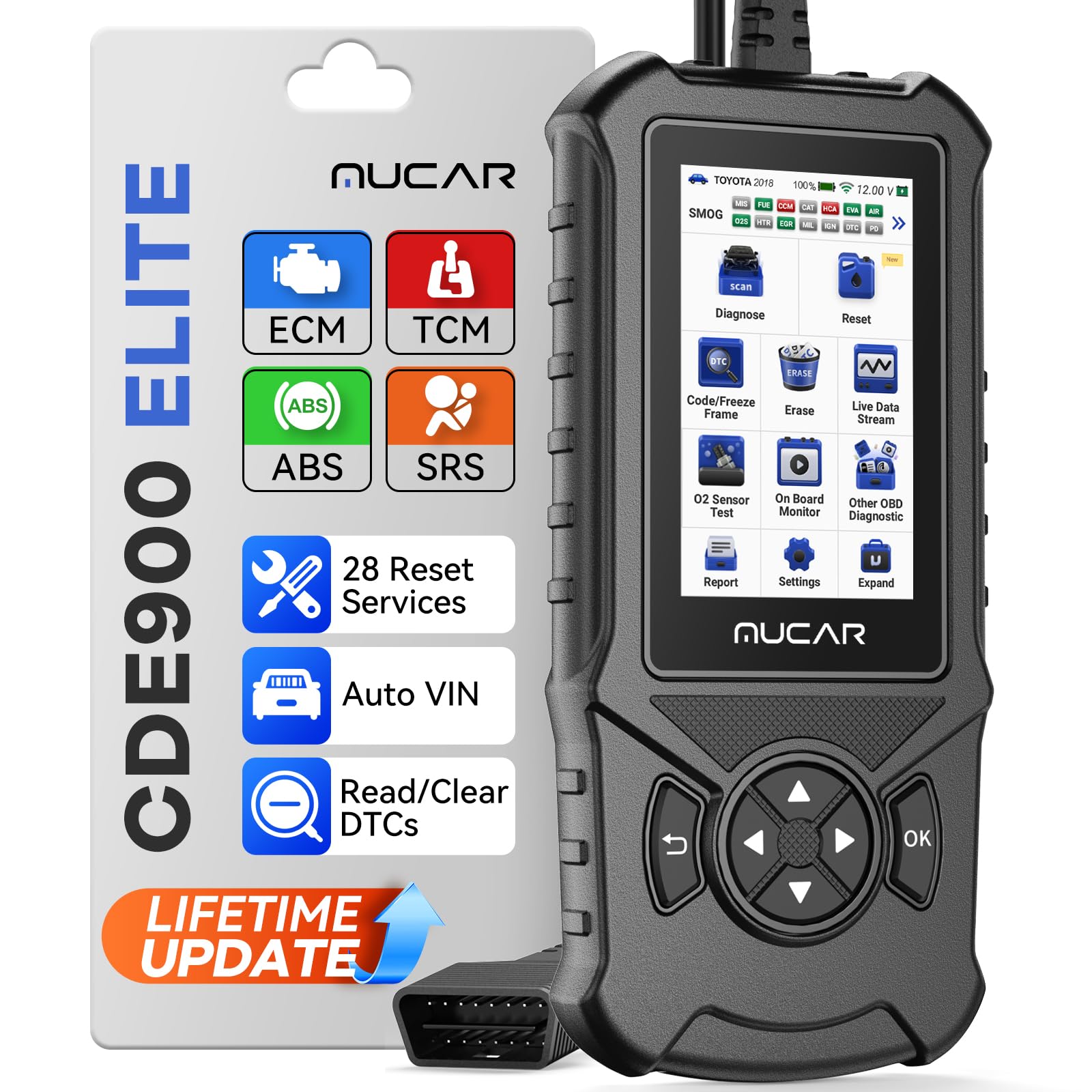 MUCAR CDE900 Elite OBD2 Scanner with 28 Reset Service Oil SAS EPB BMS ABS Bleeding Engine Transmission ABS