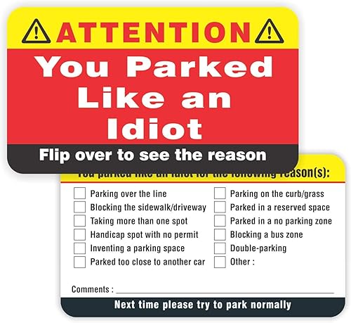 Miniatura 9 de PARTH iMPEX Tarjetas de visita con texto en inglés You Parked Like an Idiota (paquete de 100) tarjetas de estacionamiento malas de 3.5 x 2 pulgadas,