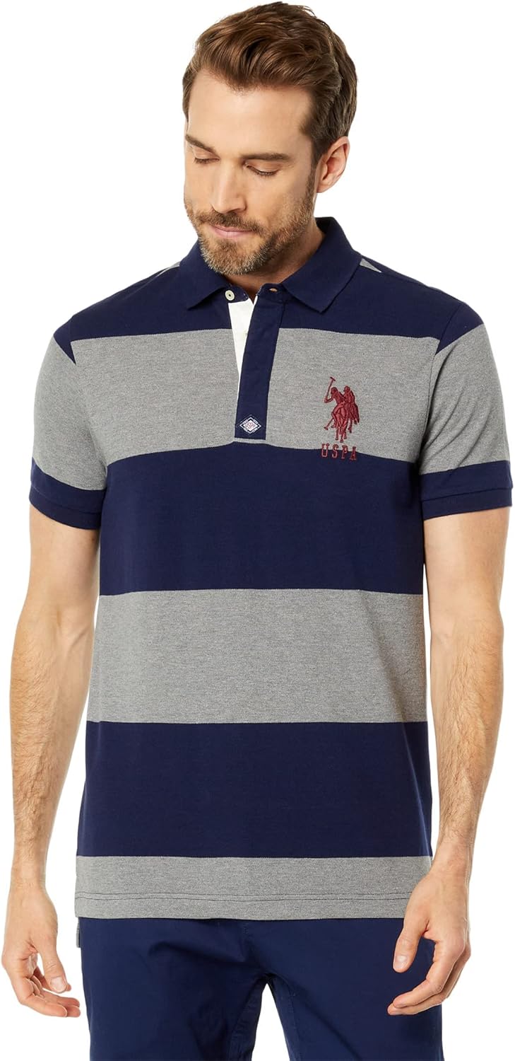 U.S. Polo Assn. Slim Fit Yarn-Dye Stripe Pique Knit Shirt Heather Grey XL