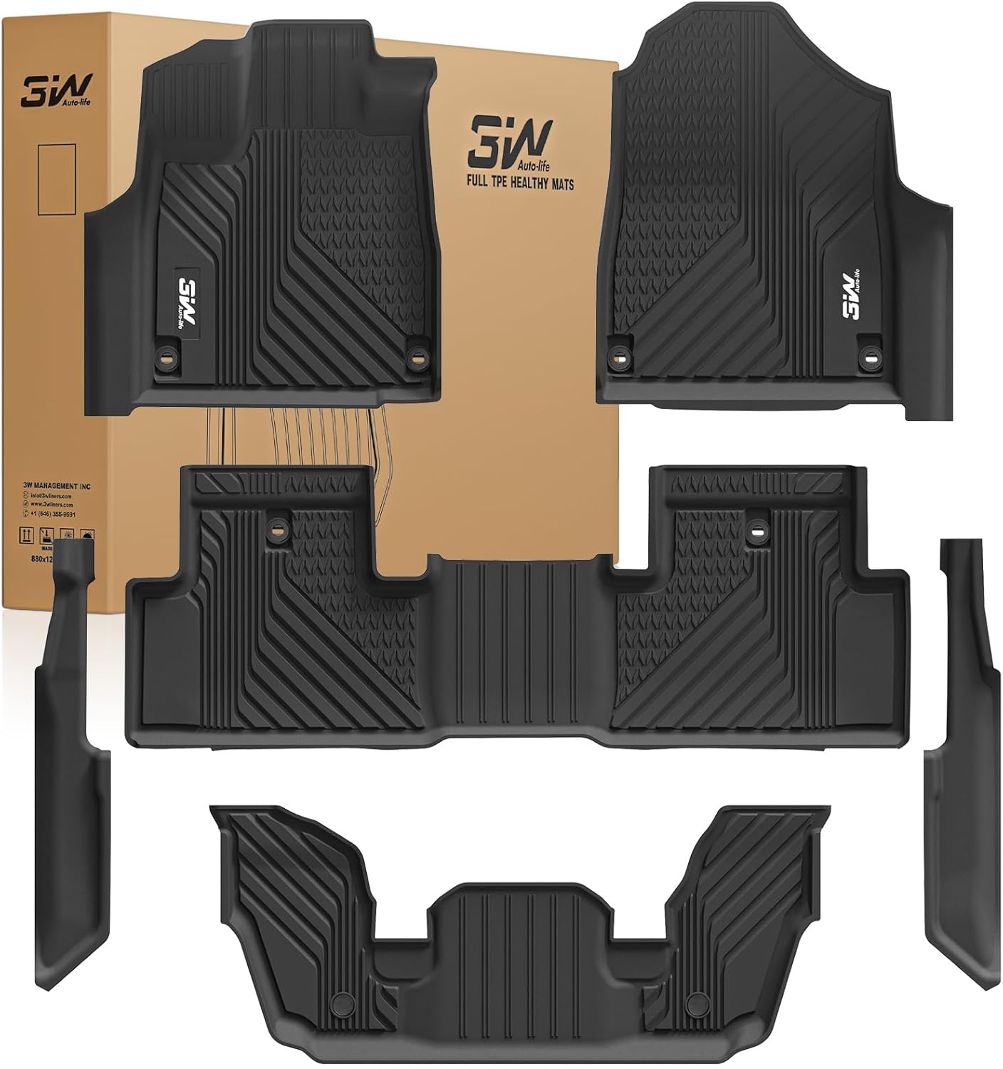 3W Floor Mats Fit Acura MDX 2022-2024 2025 2026 TPE All Weather Custom Fit Floor Liner for Acura MDX 1st, 2nd and 3rd Row, Black