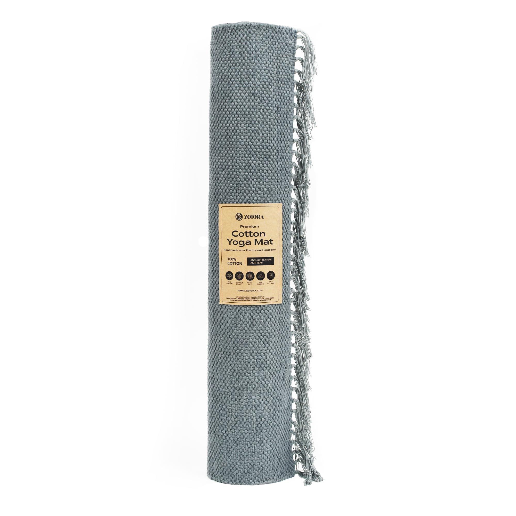 Tappetino da yoga in cotone biologico, ecologico, antiscivolo, per casa e studio, comodo, traspirante e lavabile, tappetino fitness sostenibile per meditazione, pilates e hot yoga