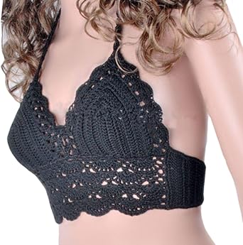 YOLIA Women Crochet Camisoles Tops Summer Bikini Bra Handmade Knitted Halter Vests