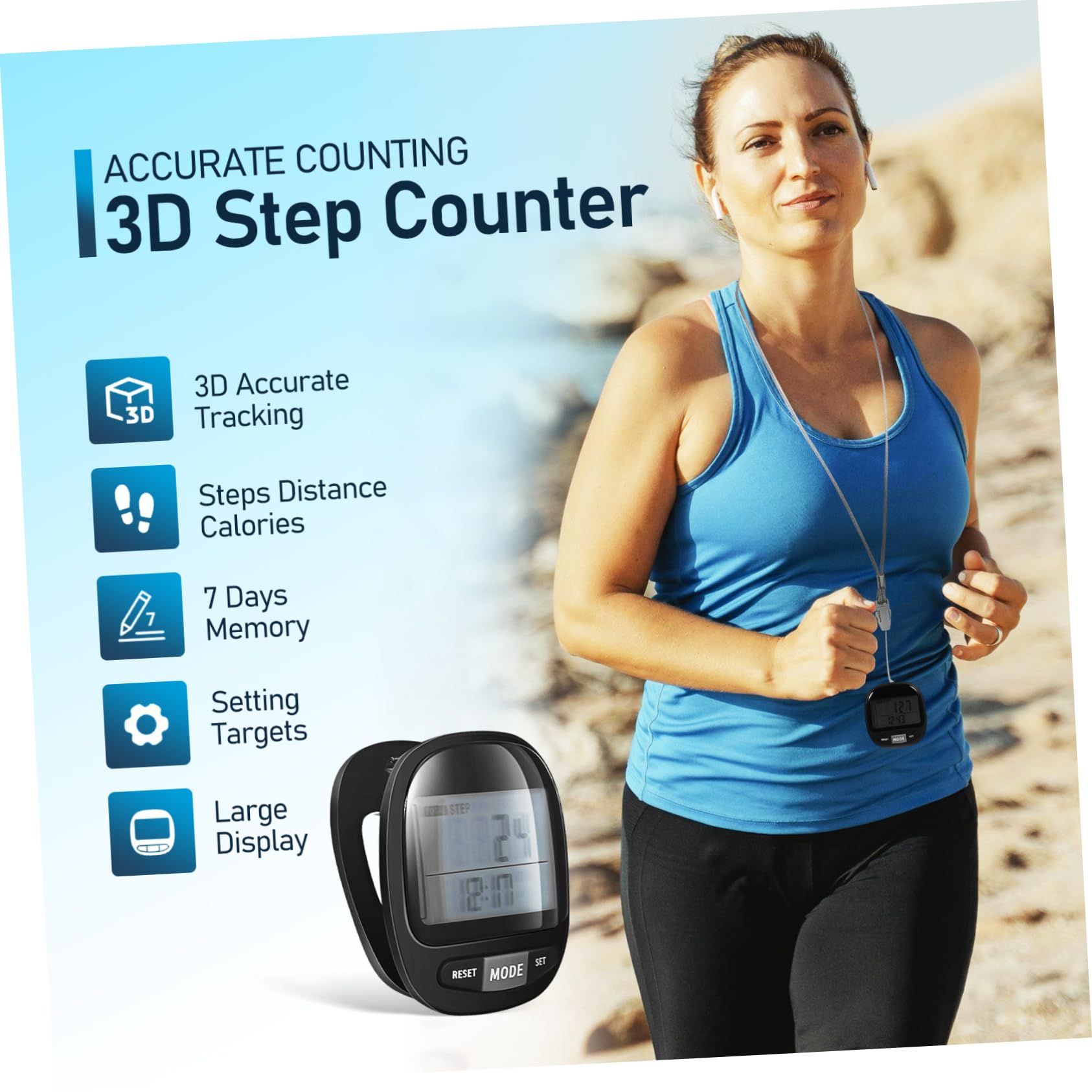 ARTSEWPLY Screen Pedometer Portable Step Counter with Sensor Technology Clip Design for Accurate Step Tracking Compact Durable for Outdoor Use for Walking