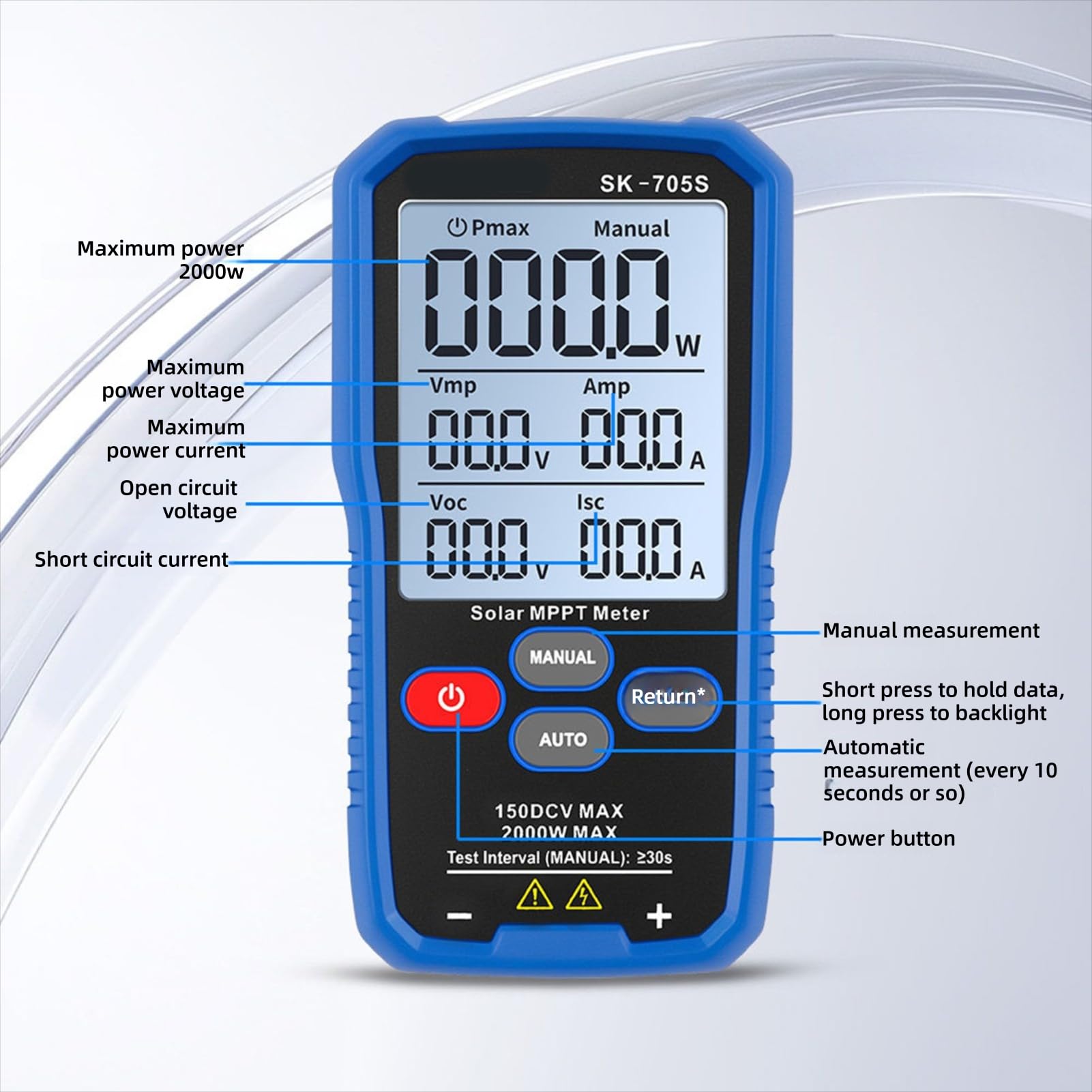 Matybobe Testeur de Panneau Solaire MPPT Ergonomique 2000W Mesure de