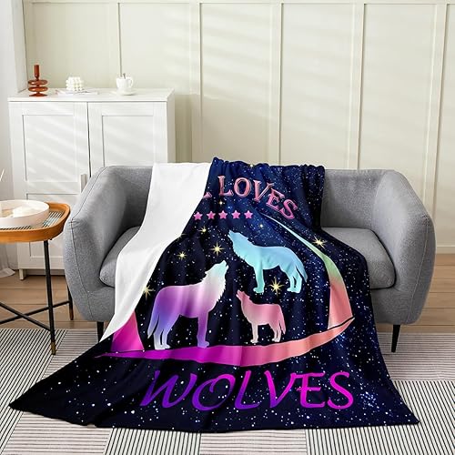 Just A Girl Who Loves Wolf - Manta de cama para niños, manta de franela de vellón de franela de lobos aullando y galaxia, manta mullida de animales