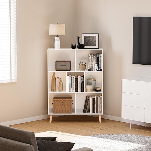 Miniatura 2 de APPOLYN Estantería en forma de cubo, estante de 3 niveles con patas, estantería de 7 cubos, estantería moderna con almacenamiento de cubículos,