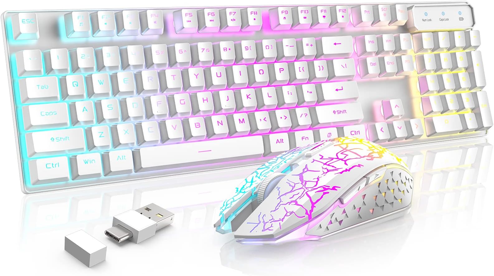 XINMENGWireless Gaming Keyboard and Mouse USB/Type-C Dual Receiver, Rechargeable Long Battery Life, Rainbow Backlit Mechanical Feel Keyboard and Adjustable DPI Mice, for PC,Mac,Laptop,PS4,PS5,Xbox\