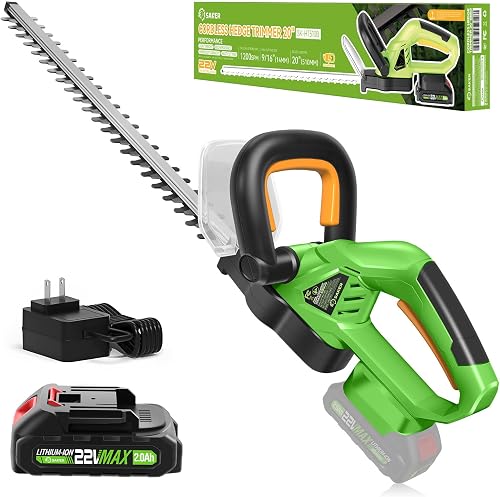 Cordless Hedge Trimmer, 20” 22V Electric Bush Trimmer Handheld Shrub Trimmer, Lightweight Hedge Clippers with Dual-Action Blades, 9/16" Cutting Capacity, 1 Battery and Charger Included