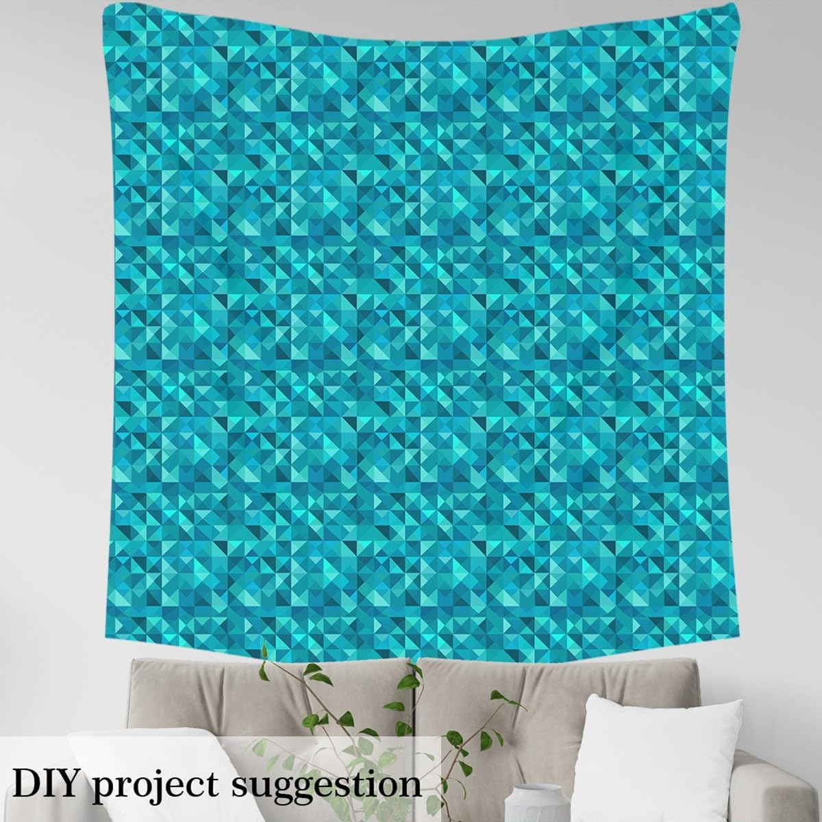 Feelyou Geometric Upholstery Fabric for Chairs, Teal Triangles Squares Plaid Fabric by The Yard, Abstract Art Grid Decorative Fabric for Upholstery and Home DIY Projects, 3 Yards, Turquoise Aqua