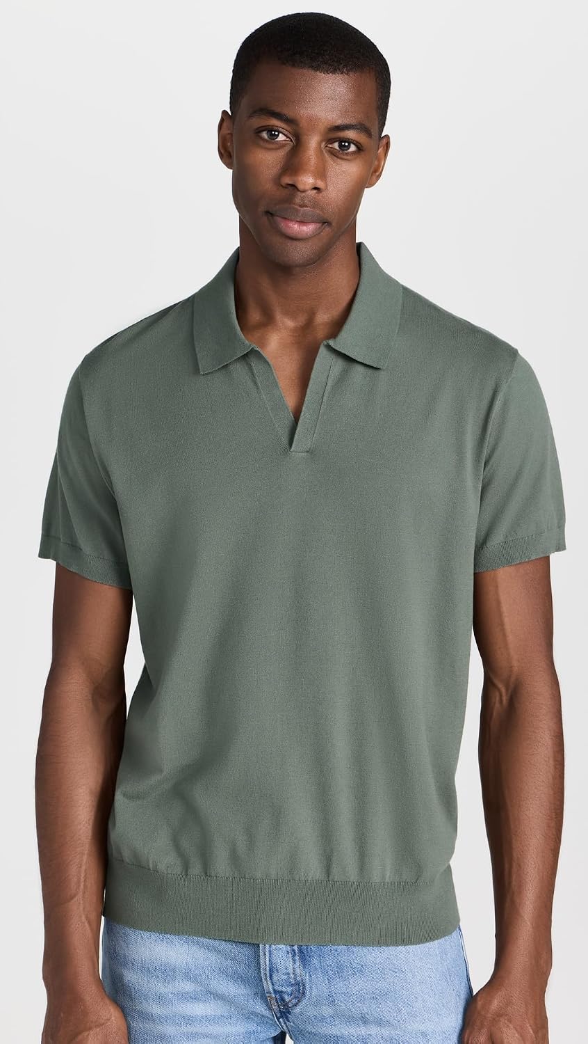 Club Monaco Men's Short Sleeve Tech Johnny Collar Polo