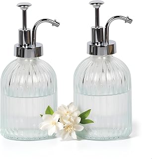 Glass Pump Soap Dispenser Kitchen Hand Soap Dispenser Sour Cream Dispenser Rustproof Stainless Steel Pump Dispenser for Kitchen Bathroom ((Set of 2 Vertical Silver nozzles)