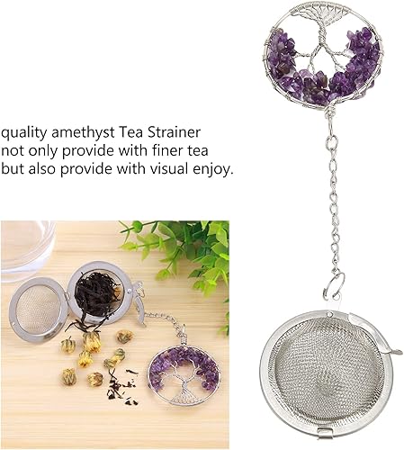 Miniatura 2 de Infusor de té, colador de té de piedra de cristal artificial, difusor de acero inoxidable con cadena de malla fina, amatista, filtro de té con