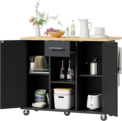 Miniatura 14 de Shintenchi Carrito de isla de cocina con almacenamiento, mesa auxiliar de isla de cocina con ruedas con encimera, armario de almacenamiento de una