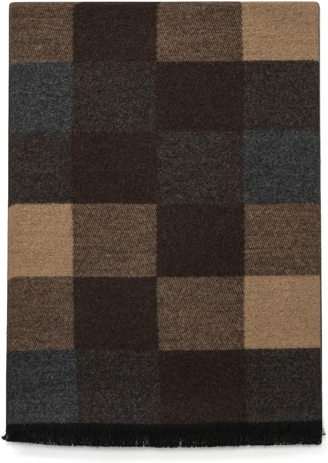 Men's Cozy Tartan Check Merino Wool Scarf, Long Warm Lightweight Winter Classic Scarves w/Gift Box - Image 2