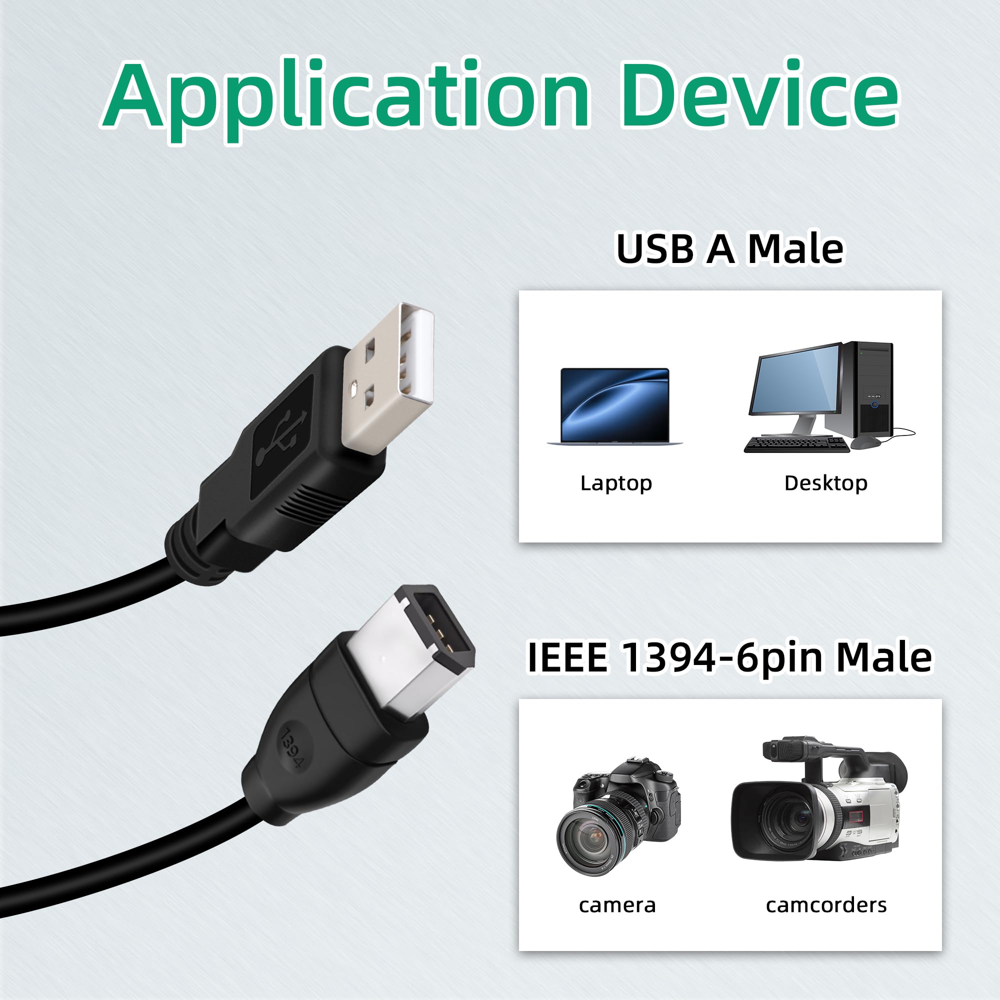Kabel USB 2.0 typu A męski na IEEE 1394 Firewire 6-pinowy męski 1,8 M do aparatu cyfrowego, kamery, laptopa, DV, czarny