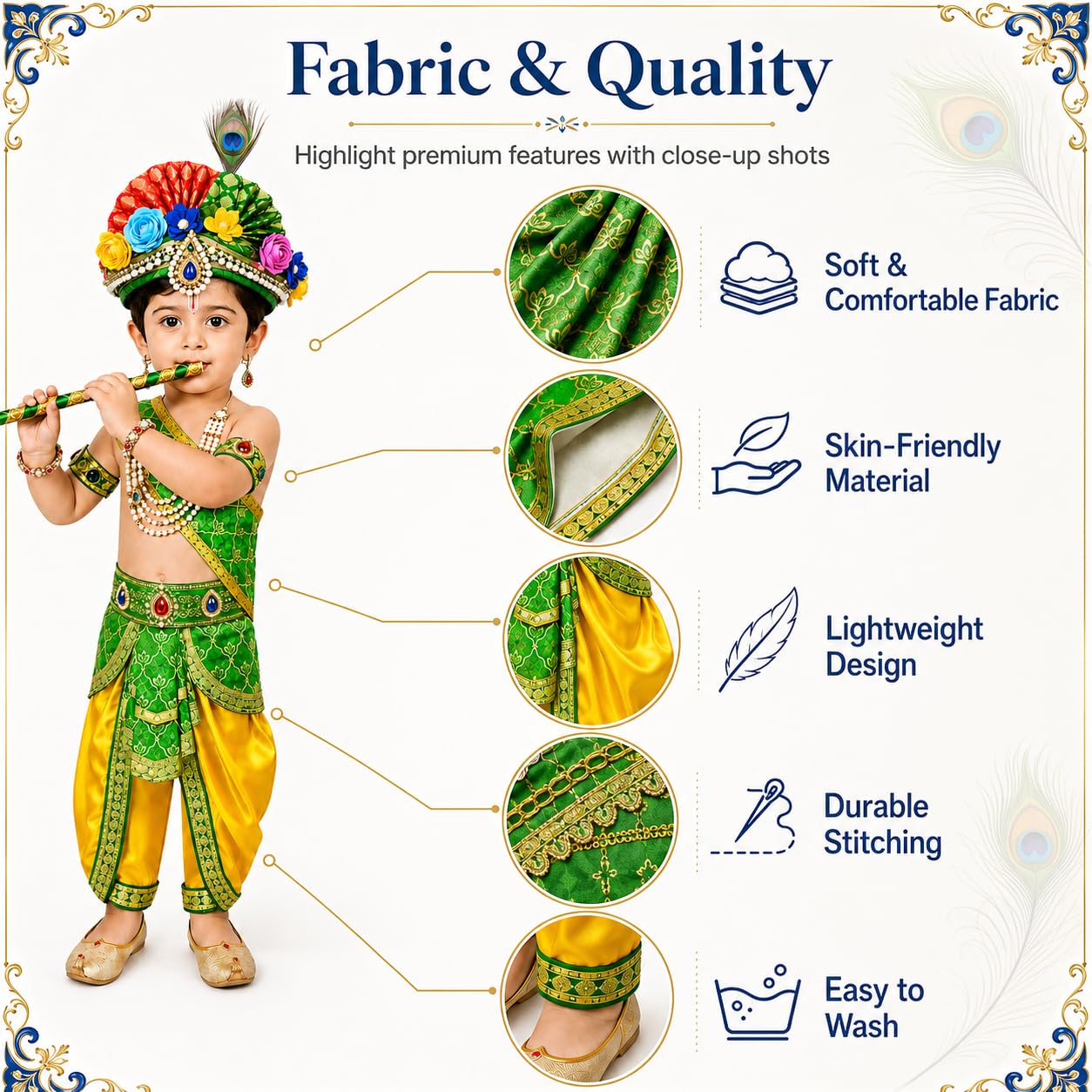 Rudra Fancy Dress krishna costumes for boy & girl fancy dress competition for school function for age group 0 months to 5 yrs