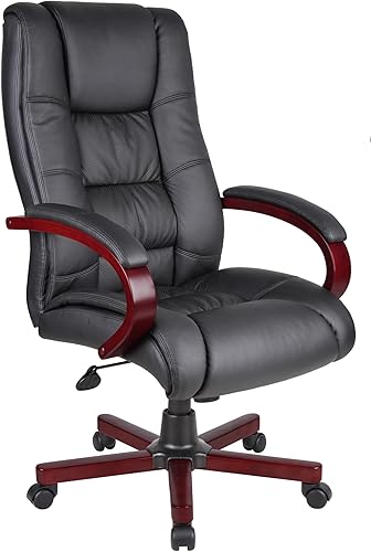 Boss Office Products Silla ejecutiva de respaldo alto, negro/caoba