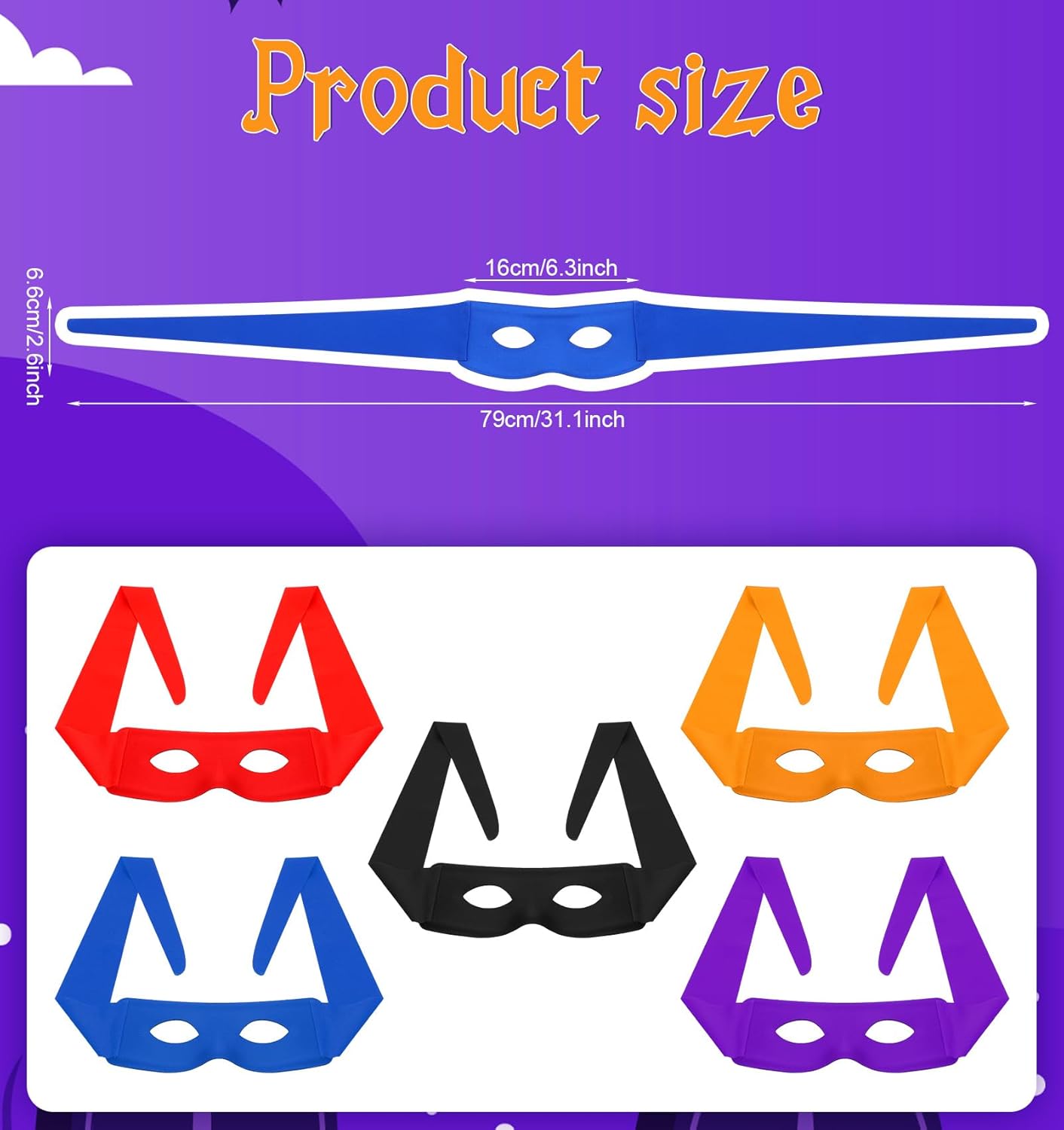 5 Pcs Turtle Eye Masks, Halloween Costume Eye Mask Hero for Christmas, Cosplay, Dress Up & Party, Hero Masquerade Accessories, Five colors (Reusable & Comfortable) - Image 2