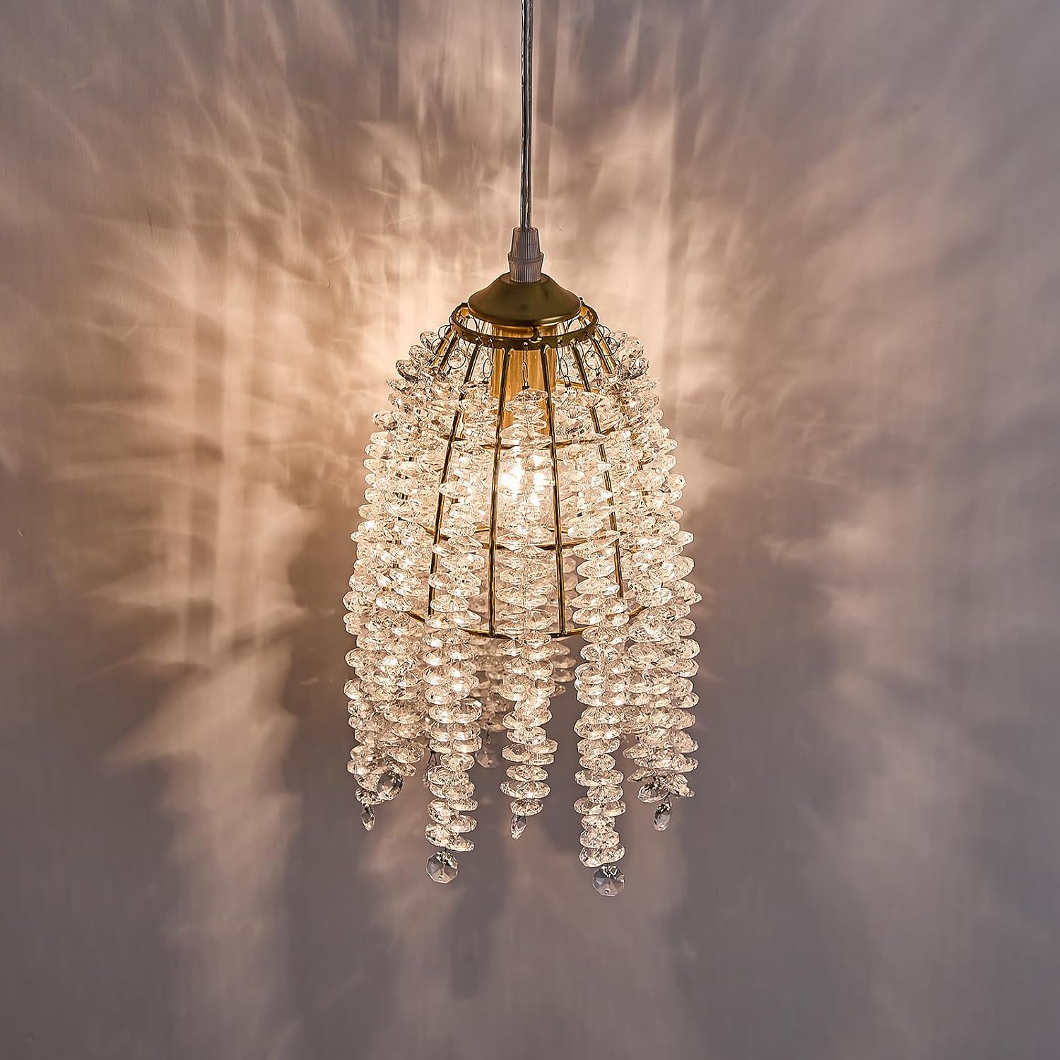 Surpars House Elegant Mini Chandelier Plug in Crystal Pendant Light,Golden (Plug in Style B)