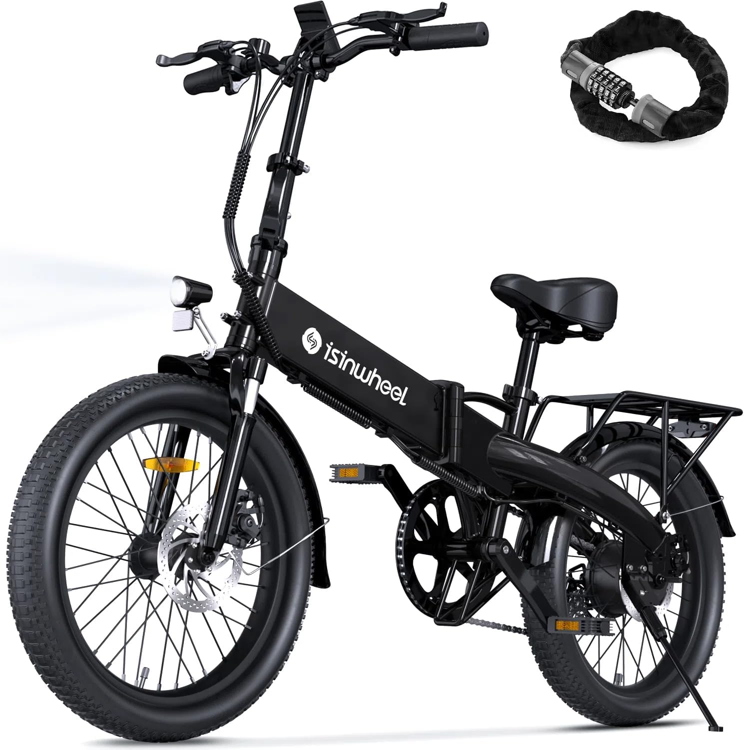 isinwheel U5 Pro Folding Electric Bike for Adults, 800W Brushless Motor, 20MPH Up to 50 Miles, 2-3H Fast Charge, 20" Fat Tire Ebike, 7 Speed Gear, Front Fork Suspension for Leisure Riding&Commuting