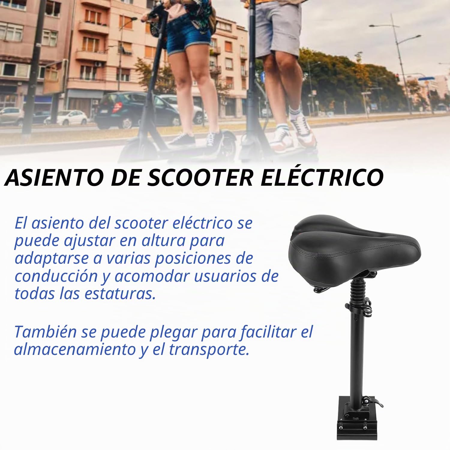 Asiento Plegable de Altura Ajustable para Scooter eléctrico, Sillín para Patinete Eléctrico, 40-58 cm de Altura del Asiento con Asiento Amortiguador, para 13-17 cm Bordes curvos