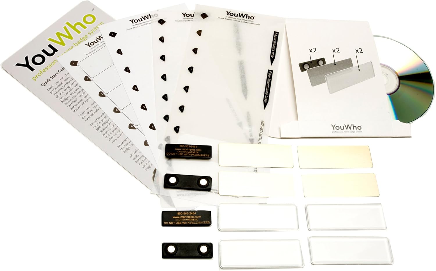 Imprint Plus YouWho 4-Unit Professional Name Badge Kit with Magnetic Fastener for Laser Printer - Gold