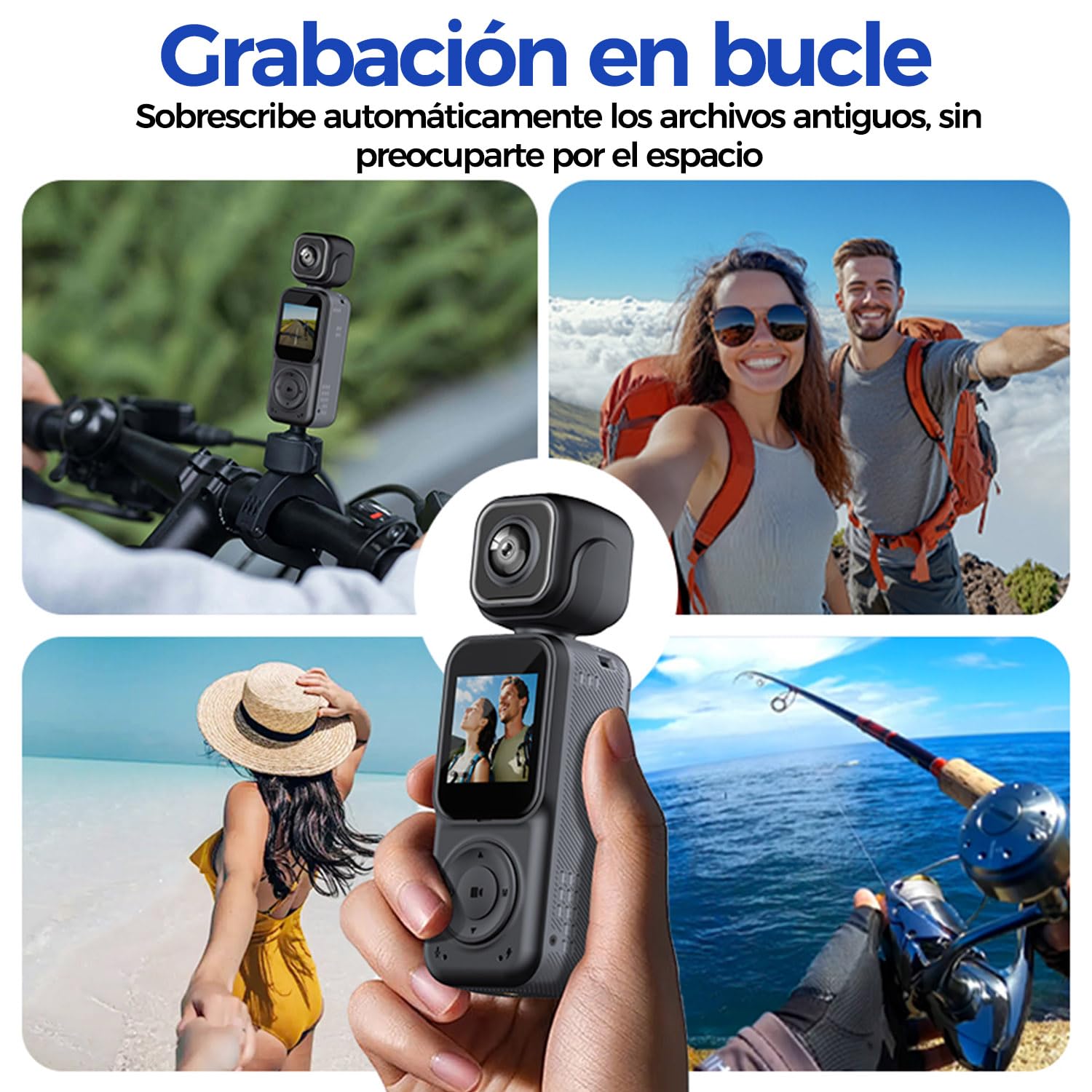Zeerkeer Cámara de Acción Pequeña 4K Doble Lente para Bicicleta y Vlog | Batería 2000mAh, Lente Giratoria 180°, Pantalla 1.54", 130° FOV, POV Cámara Deportiva WiFi, Rosca Estándar 1/4"