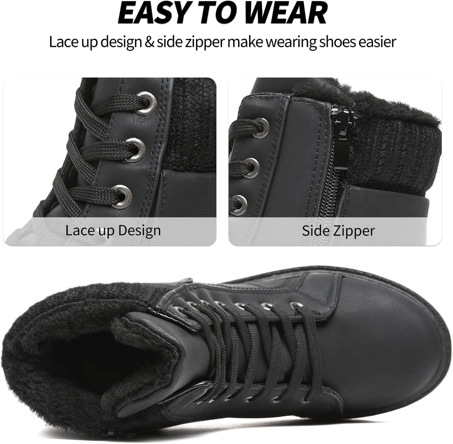 SERNIAL Womens Winter Snow Boots Fur Lined Ankle Boots White Black Side Zipper Booties - Image 4