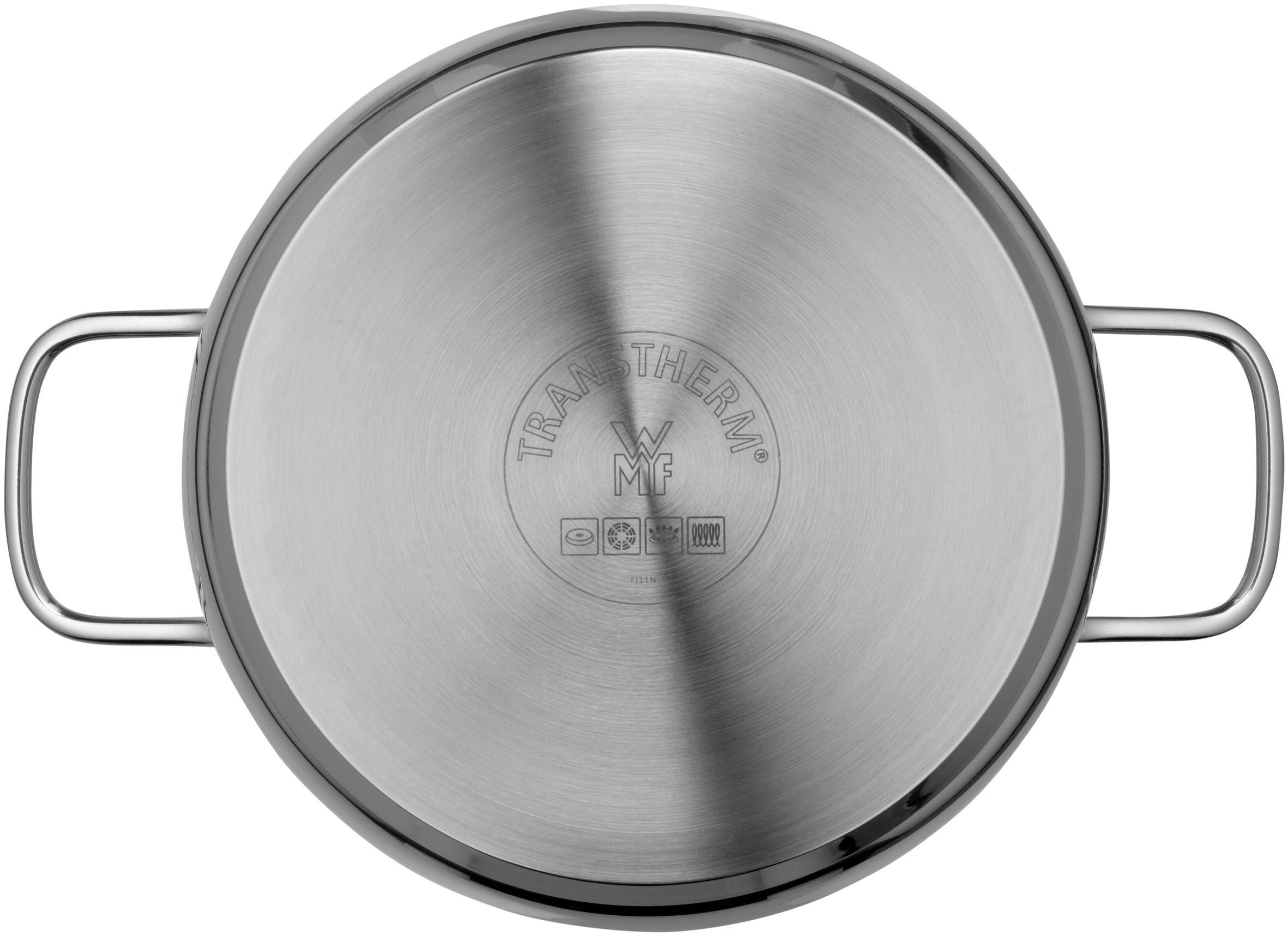 WMF Diadem Plus 4-częściowy zestaw garnków ze stali nierdzewnej, nadaje się do płyt indukcyjnych, 1 garnek niskociśnieniowy 20 cm, 2 garnki o średnicy 16 cm i 24 cm, 1 patelnia 16 cm z 3 szklanymi