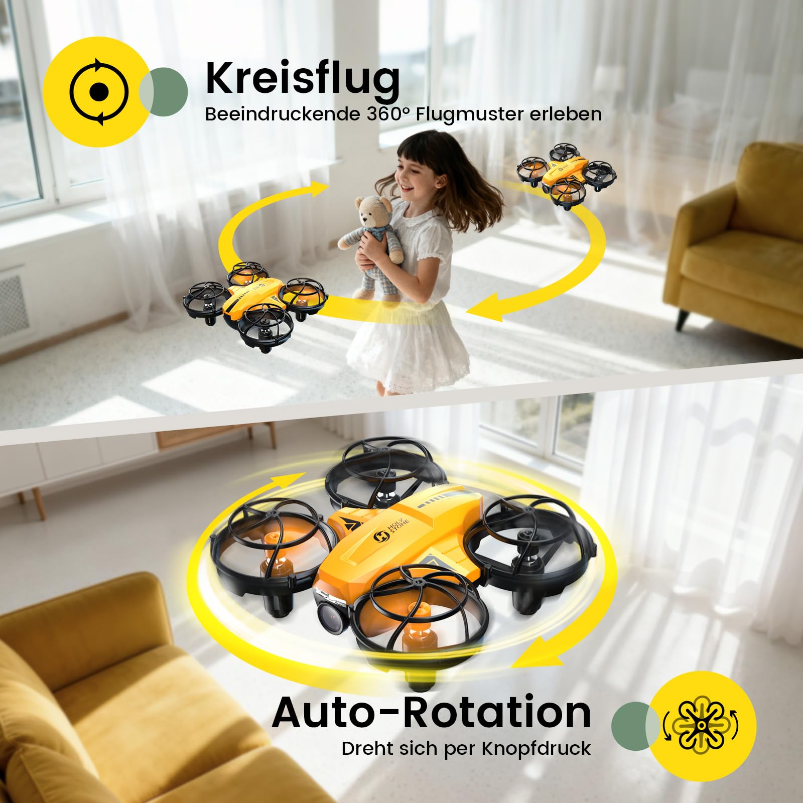 Holy Stone HS420 Mini Drohne mit HD 1080P Einstellbarer Kamera,mit 2 Steuerungsmodi,Not Aus,Umkreisen,360°Flip,Headless Modus,2 Geschwindigkeiten Geschenk für Anfänger Kinder,Orange