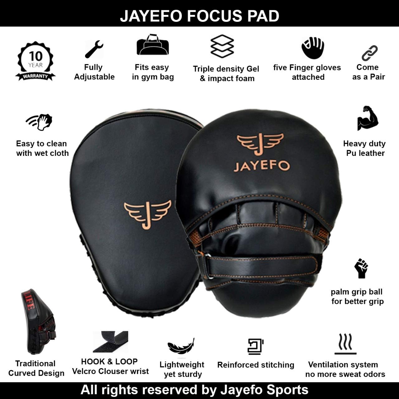 JAYEFO Glorious Punch Mitts Speed Focus Bags Mitts Punching MMA Muay Thai Boxing Pads Target Curved Gloves Training Hand Target for Kids, Youth, Men & Women Kickboxing… (Black) : Sports & Outdoors