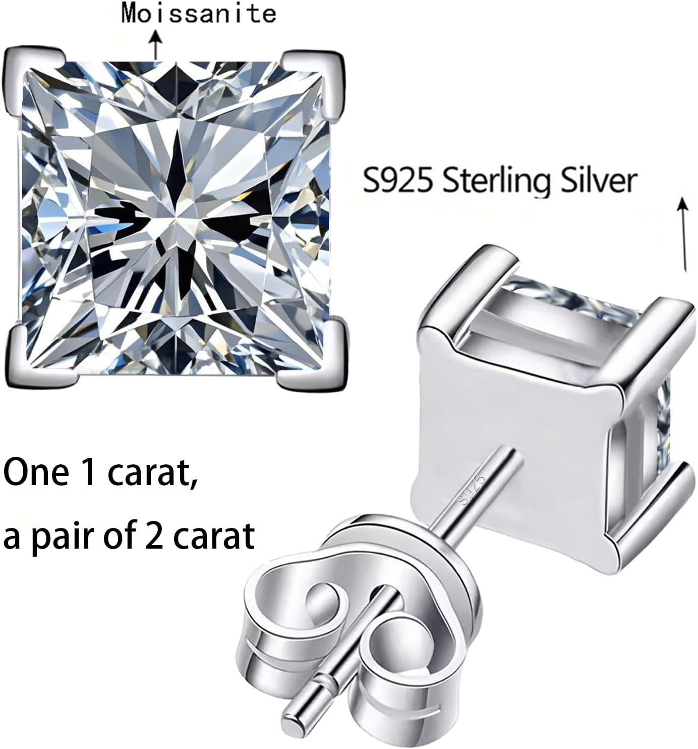 Moissanite Stud Earrings for Women, 0.8-2ct D Color, VVS1 Clarity, White Gold-Plated 925 Sterling Silver Stud Earrings, Anniversary Birthday for Women Men - Image 6