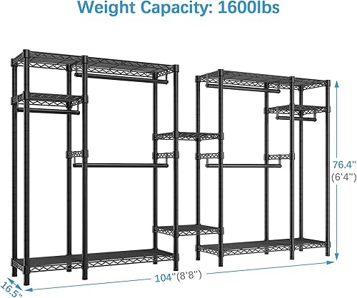 Miniatura 3 de VIPEK V22 - Perchero extra grande para ropa, portátil, con 6 barras para colgar y 8 estantes, 104.5 pulgadas de largo x 16.5 pulgadas de ancho x
