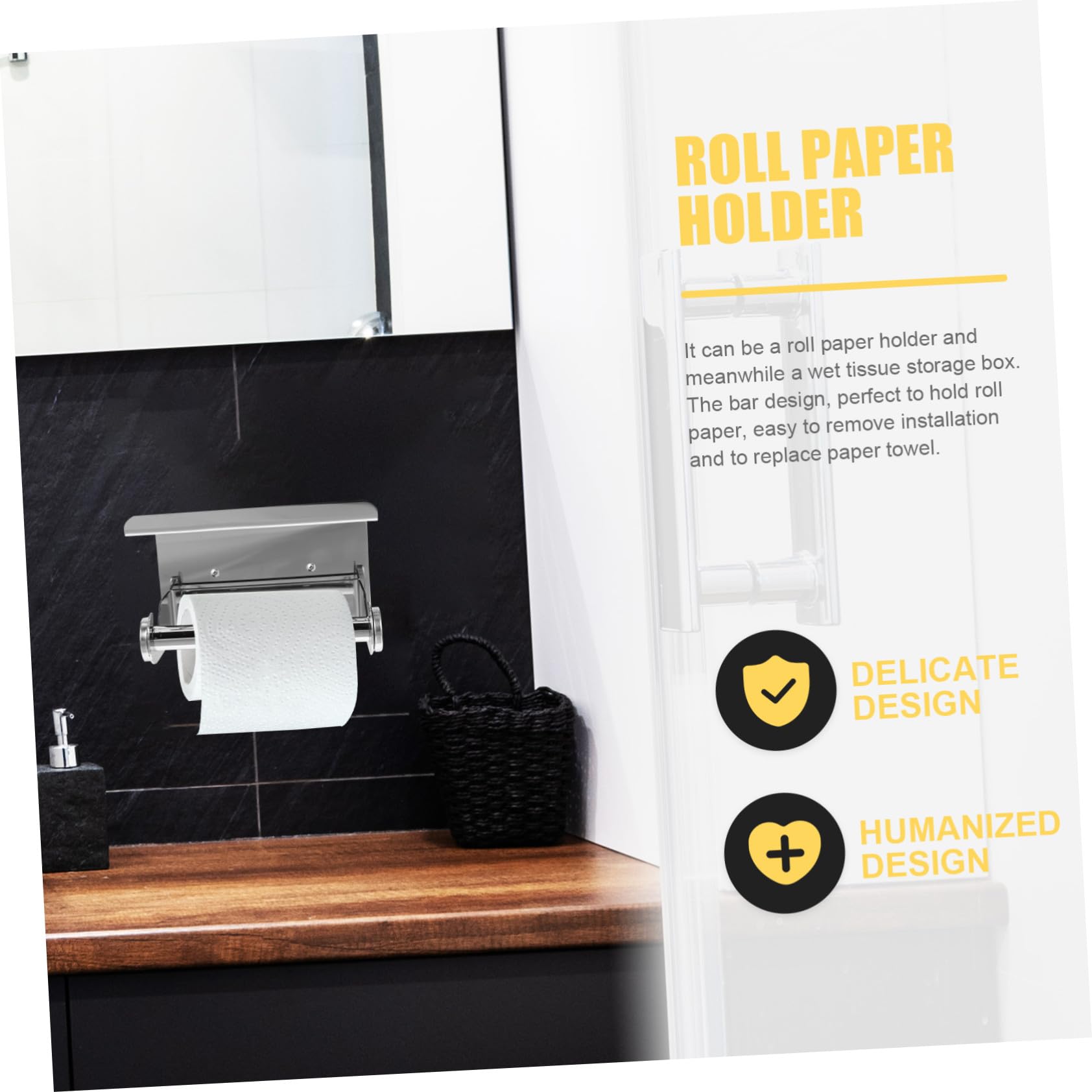 Portarotolo da Terra in Acciaio Inox 304 con Ripiano, Argento