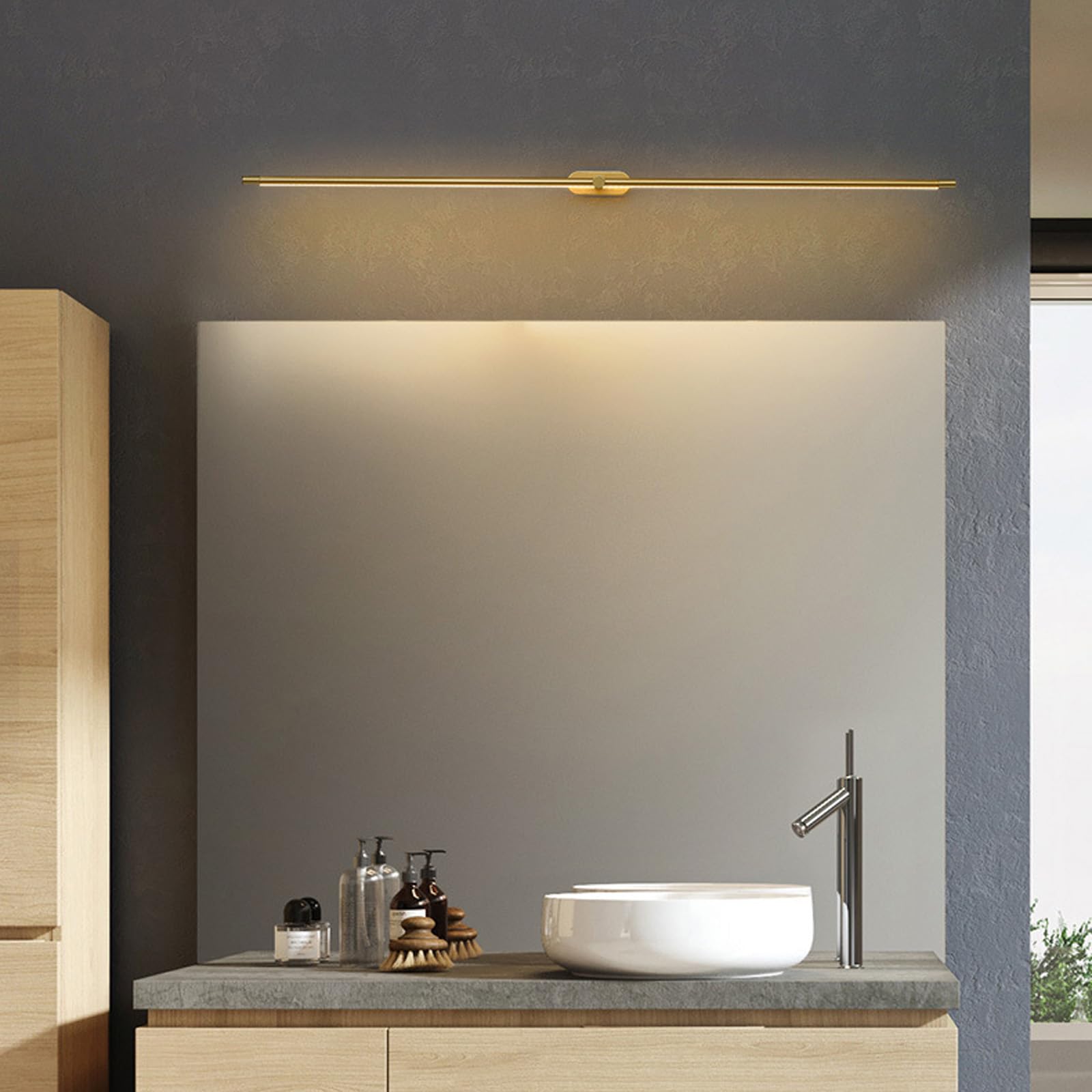 LED Spiegelleuchte Wandlampe Moderne Indoor Wandleuchte Badezimmer Wasserdichte Wandbeleuchtung Lange Lichtleiste Wandleuchten für Hotel Restaurant Badezimmer (Schwarze Gold-Warmes Licht,128cm)