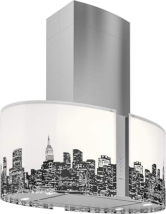 Futuro Futuro Murano Metro LED 34 Inch Island-mount Range Hood, Unique Designer Glass, Ultra-Quiet, with Blower