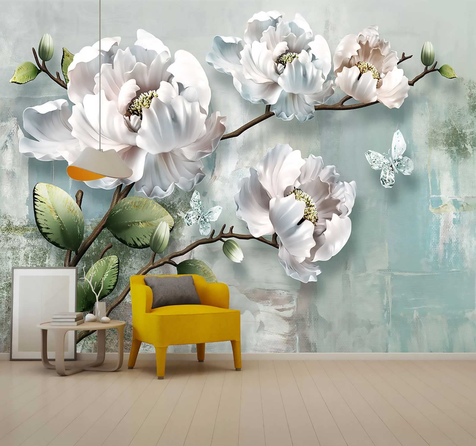 Reyhui Chinoiserie Lotus Mural Wallpaper White Abstract Floral Wallpaper forBedroom Living Room TV Background Sofa Wall (not self-Adhesive)