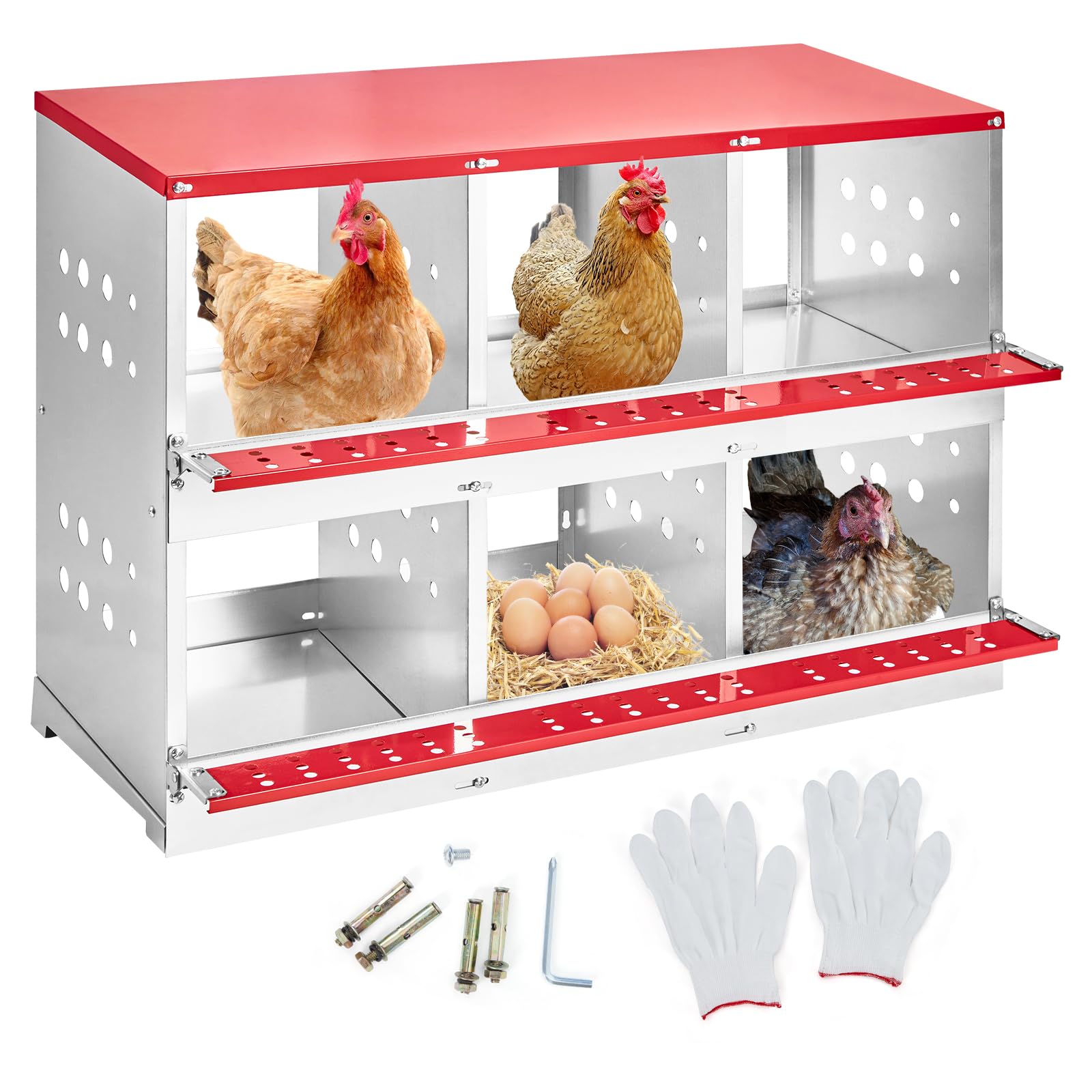 Gallinero De 6 Compartimentos, Acero Galvanizado Resistente e Inoxidable, con Orificios De Ventilación y Plataforma De Descanso, para Montaje En Pared o Suelo, Resistente a Picoteos y a La Corrosión