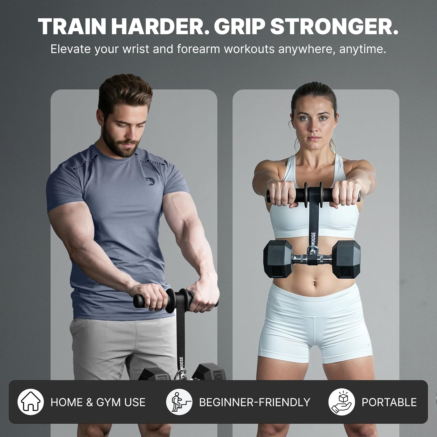 DMoose Fitness Forearm Strengthener & Wrist Roller - 2 in 1 Arm Exerciser with Non-Slip Premium Grip, Durable Nylon Rope - Helps with Elbow Tendonitis, Wrist Recovery & Strength Training