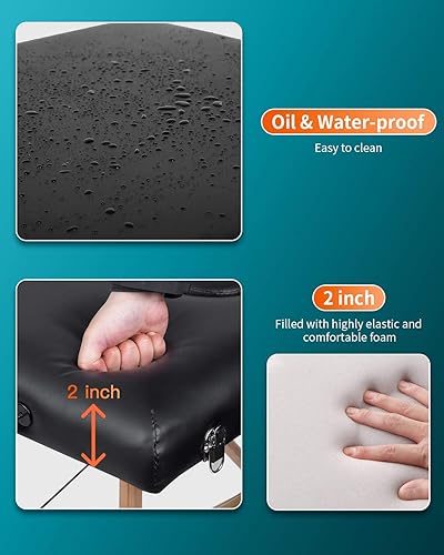 Miniatura 6 de Mesa de masaje, cama de masaje de pestañas, cama de spa, mesa de masaje ajustable de 77 pulgadas de largo, 28 pulgadas de ancho, 2 pliegues, cama de