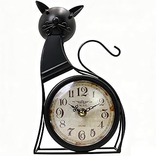Cat Wall Clocks Decor Gifts For Cat Lovers Women Home Room Cute Themed Art Funny Stuff Figurines Unique House Statues Vintage Home Room Bathroom Bedroom Kitchen Wall Art Retro Animal Kawaii Black