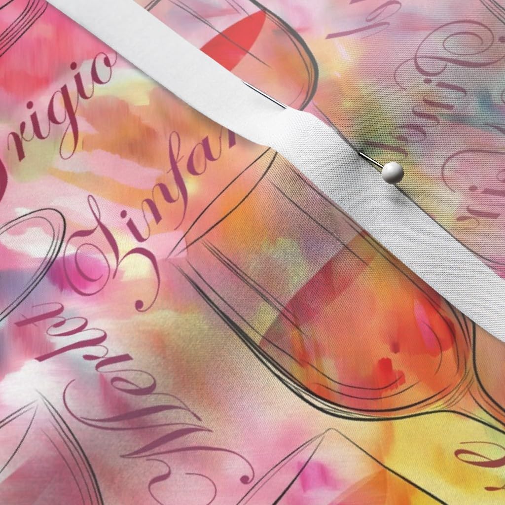 Spoonflower Fabric - Drink Wine Watercolor Alcohol Printed on Satin Fabric by The Yard - Sewing Lining Apparel Fashion Blankets Decor