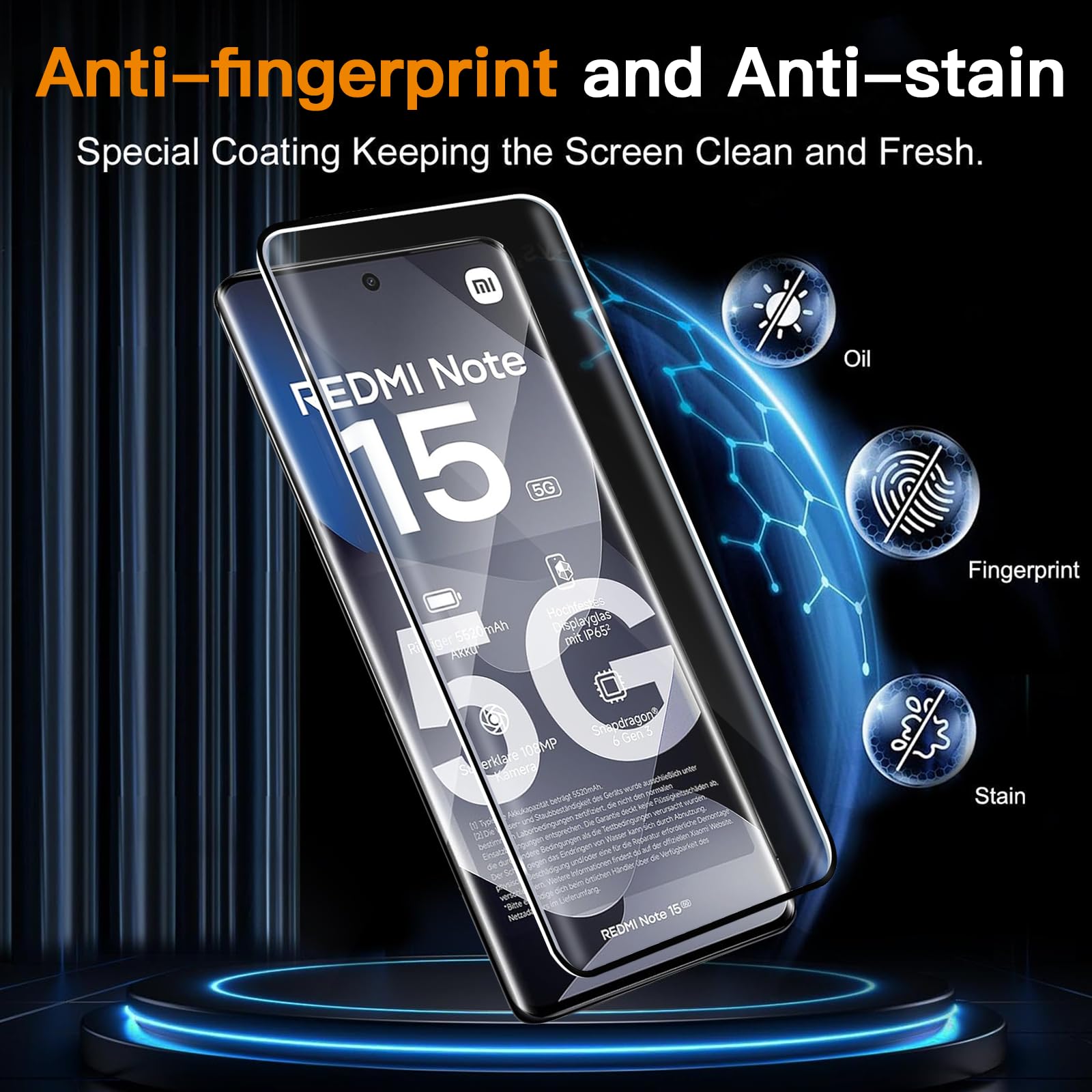 Pellicola Vetro Temperato per Xiaomi Redmi Note 15 5G, 2+2+2 Pezzi Interna TPU Pellicola Protettiva+ 9H Anteriore Vetro Temperato+ Pellicola Fotocamera