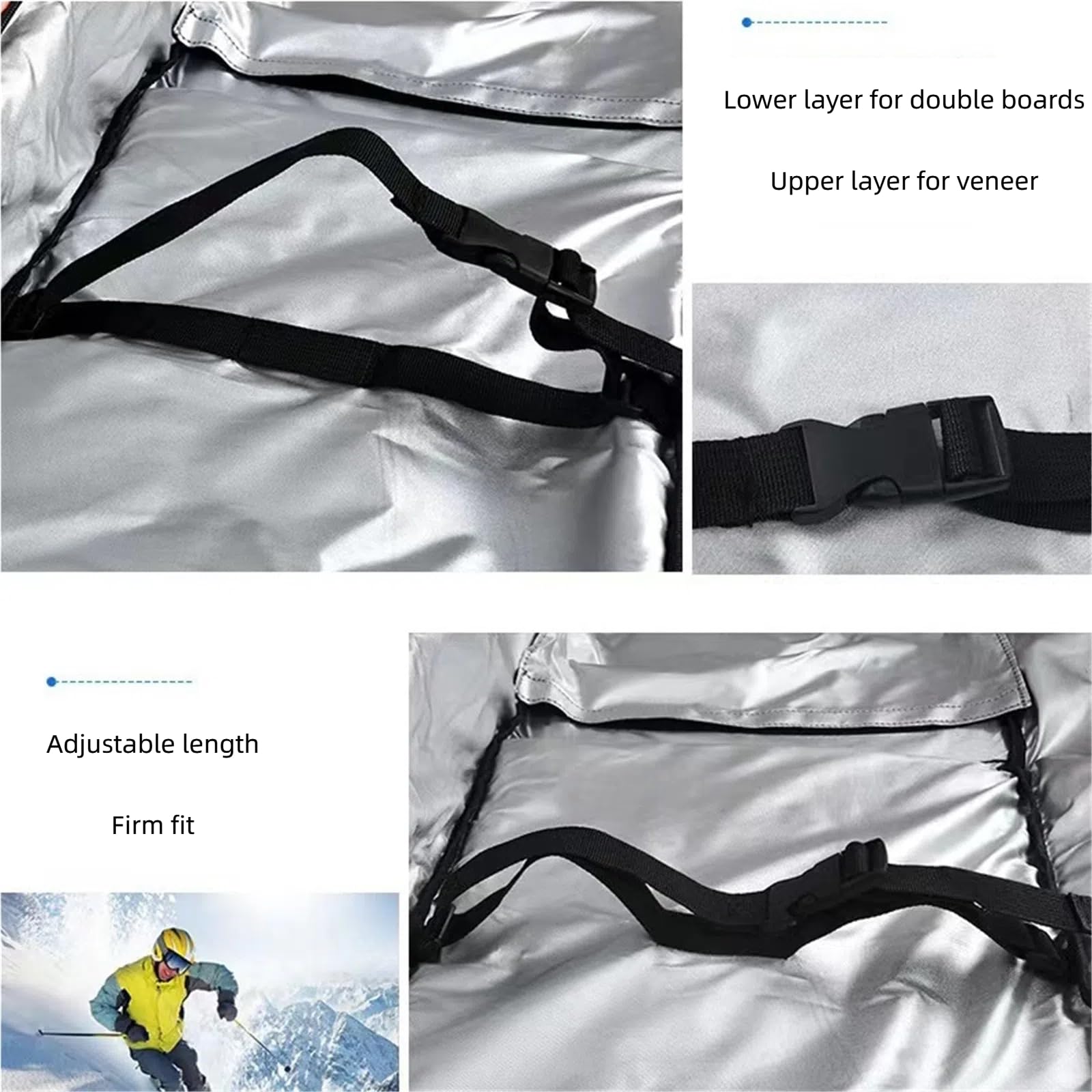 Skitasche mit Rollen, Snowboardtasche mit Rollen, gepolsterte Skitasche mit Rollen, Skitasche mit Rollen, wasserabweisend, Ski-Board-Tasche für Ski-Abenteuer, Flughäfen