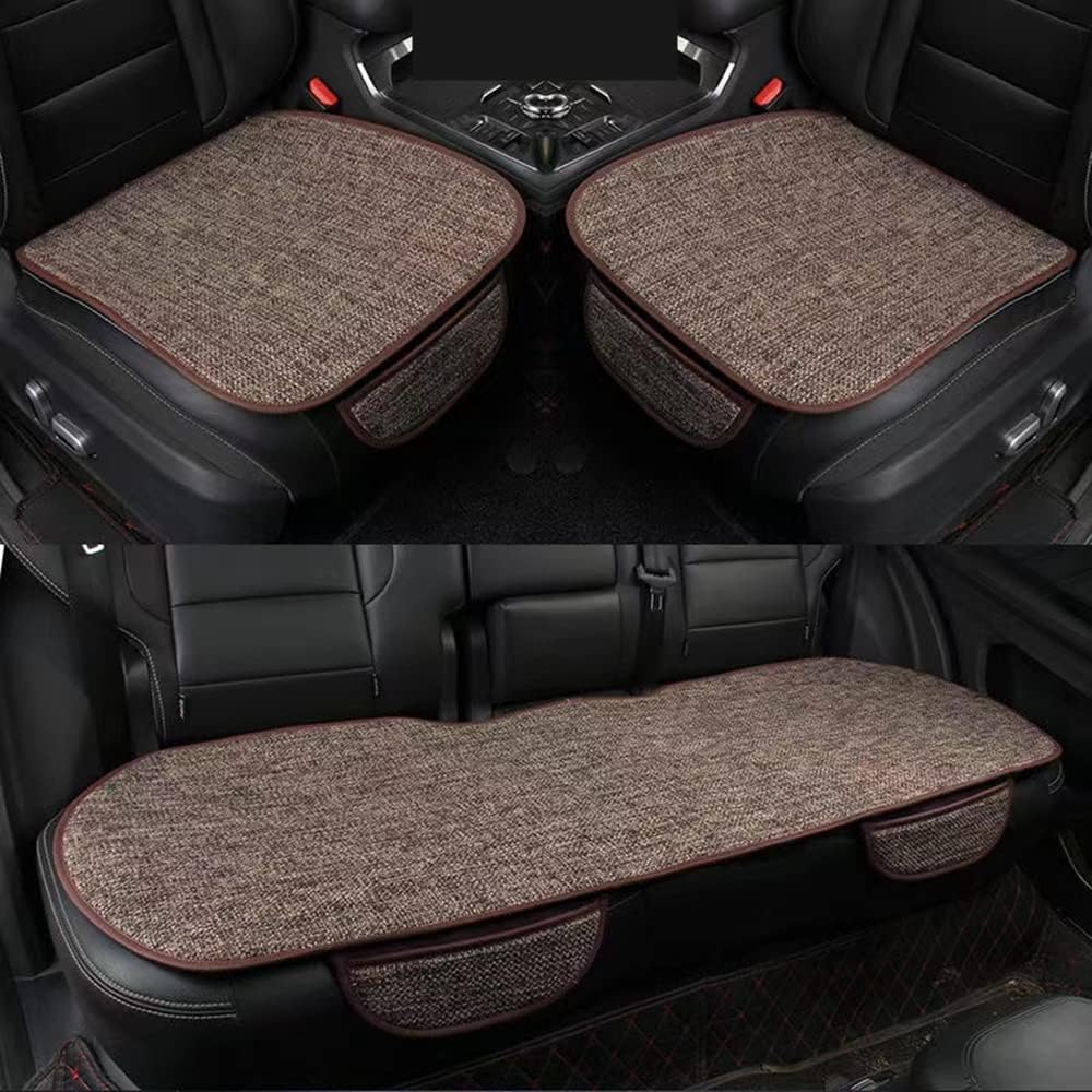 Car Seat Cover, Cushion Pad Mat Protector for Auto, Universal for Sedan Hatchback SUV, Car Interior Accessories - Linen/Flax - 2 Front & 1 Rear Seat Cover