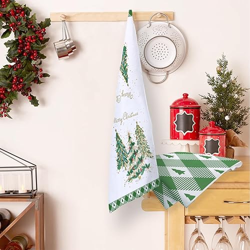 Miniatura 2 de Juego de 2 paños de cocina de Navidad, juego de 2, diseño de árbol de Navidad, Navidad, Navidad, invierno, decorativos, paños de cocina para el